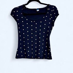 Women's Navy Polka Dot Scoop Neck Short Sleeve Top
